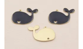 Ballena 20*15 mm  Esmaltada  Azul Oscuro / Cuentas Metálicas de Latón / Zamak