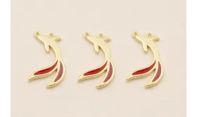 Stainless Steel. Pez Dos colas Dorado y Rojo / Cuentas Metálicas de Acero Inoxidable