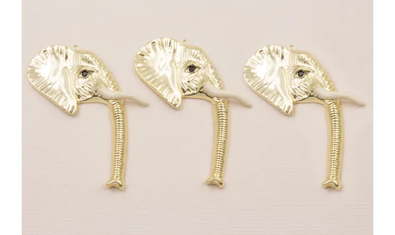 Cabeza Elefante 60*45mm Dorado Colmillo esmaltado