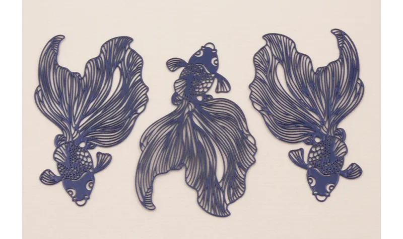 Colgante Pez Tropical Plano 60*35mm Azul oscuro / Cuentas Metálicas de Latón / Zamak