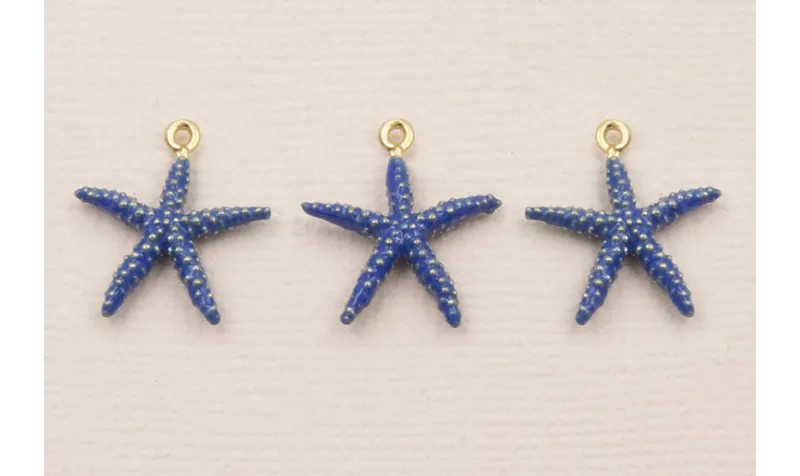 Colgante Estrella Mar 12mm diámetro Esmalte Azul / Cuentas Metálicas de Latón / Zamak