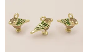 Colgante Pájaro 15*17  Esmalte Verde, Rosa Marrón / Cuentas Metálicas de Latón / Zamak