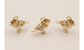 ColgantePájaro 15*17 Esmalte Rosa, Lila y Marrón / Cuentas Metálicas de Latón / Zamak