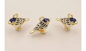 ColgantePájaro 15*17 Esmalte Rosa, Azul, mostaza / Cuentas Metálicas de Latón / Zamak