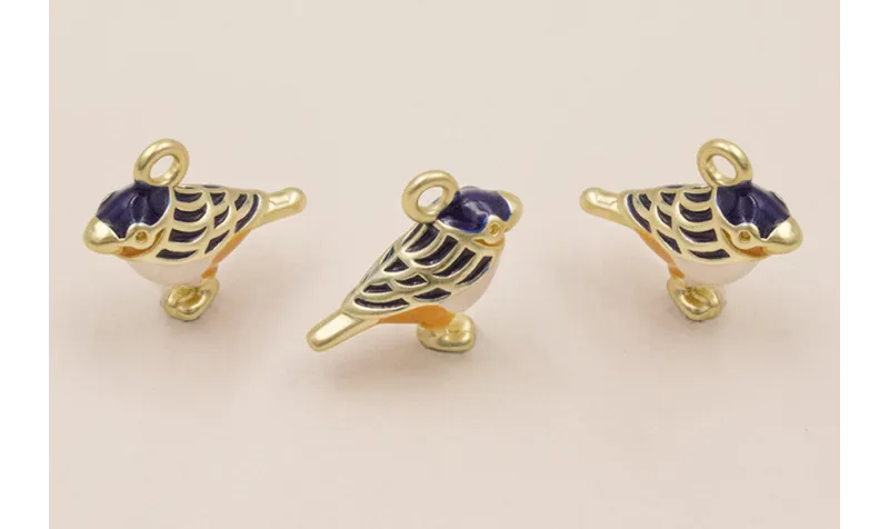 ColgantePájaro 15*17 Esmalte Rosa, Azul, mostaza / Cuentas Metálicas de Latón / Zamak