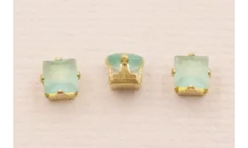 Cabujónn cristal  4*4mm color verde Opal / Cuentas Metálicas de Latón / Zamak