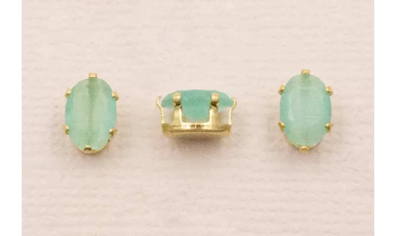 Cabujónn cristal  5*7mm color Verde Opal / Cuentas Metálicas de Latón / Zamak