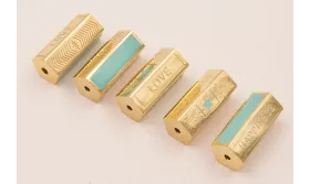 Tubo hexagonal Acero Inox 316L 16*7 Turquesa y Oro / Cuentas Metálicas de Acero Inoxidable