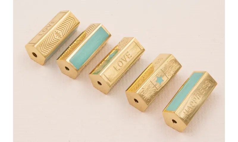 Tubo hexagonal Acero Inox 316L 16*7 Turquesa y Oro / Cuentas Metálicas de Acero Inoxidable