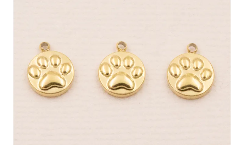 Cuenta Disco Huella Perro Acero Inox 316L 8mm Oro