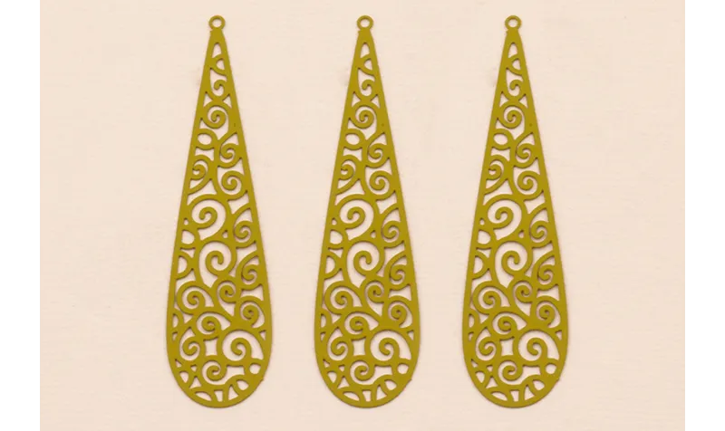 Colgante péndulo labrado lámina 64*16mm Pistacho / Cuentas Metálicas de Latón / Zamak