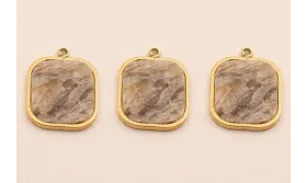 Colgante S.Steel 316L 16*13 Piedra vetas marrones / Cuentas Metálicas de Acero Inoxidable