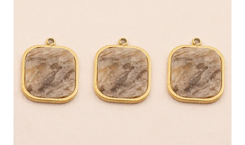 Colgante S.Steel 316L 16*13 Piedra vetas marrones