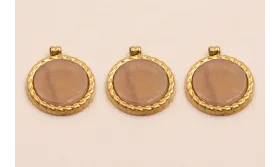 Colgante S.Steel 316L Disco 15mm  Piedra tostada / Cuentas Metálicas de Acero Inoxidable