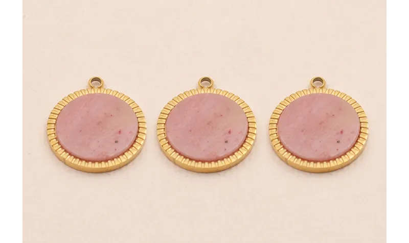 Colgante S.Steel 316L Disco 15mm con Piedra Rosada