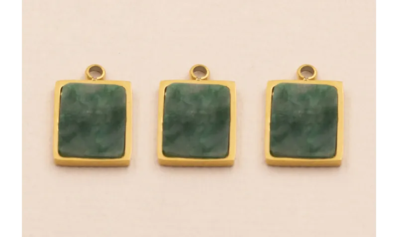 Colgante S.Steel 316L 12*9mm con piedra verde / Cuentas Metálicas de Acero Inoxidable