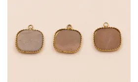 Colgante S.Steel 316L cuadrado 10*10 Piedra Topaz / Cuentas Metálicas de Acero Inoxidable