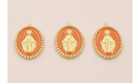 Colgante Ovalo Virgen cazoleta con esmalte Teja / Cuentas Metálicas de Latón / Zamak