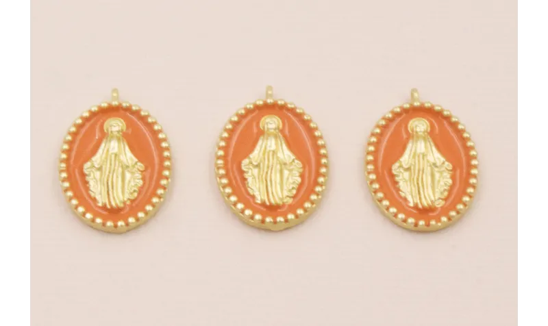 Colgante Ovalo Virgen cazoleta con esmalte Teja / Cuentas Metálicas de Latón / Zamak