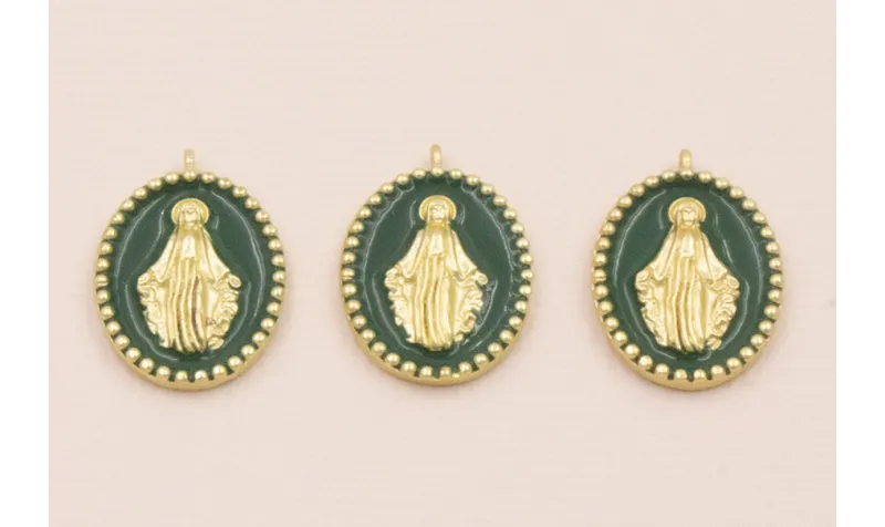 Colgante Ovalo Virgen cazoleta con esmalte Verde