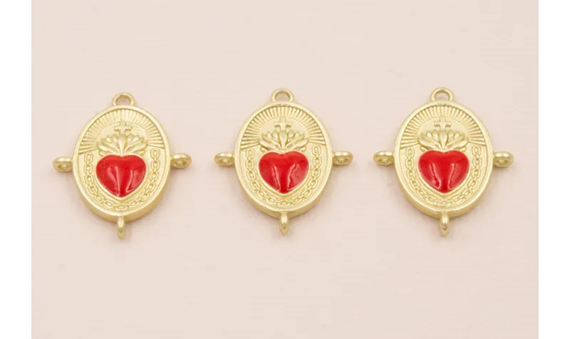 Colgante 4 anillas Sagrado Corazón 22*17  / Cuentas Metálicas de Latón / Zamak