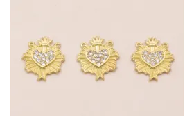 Colgante Sagrado Corazón Brillos 2 anillas 22*17 / Cuentas Metálicas de Latón / Zamak