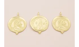 Medalla 30mm diametro Efigie Oro Mate / Cuentas Metálicas de Latón / Zamak