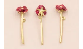 Colgante Flor 26*7 Color Frambuesa / Cuentas Metálicas de Latón / Zamak