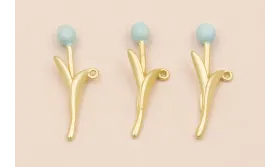 Colgante tulipán 25*10 Color Azul / Cuentas Metálicas de Latón / Zamak