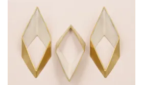 Rombo Biselado 75*28 Esmalte Beige / Cuentas Metálicas de Latón / Zamak