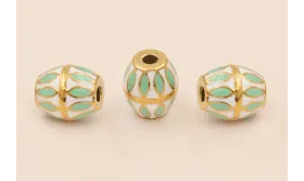 Barrilete Acero Inox. 12*10 Esmalte Blanco y Verde / Cuentas Metálicas de Acero Inoxidable