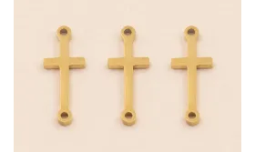 Cruz Acero Inox. 13*5mm 2 anillas Oro / Cuentas Metálicas de Acero Inoxidable