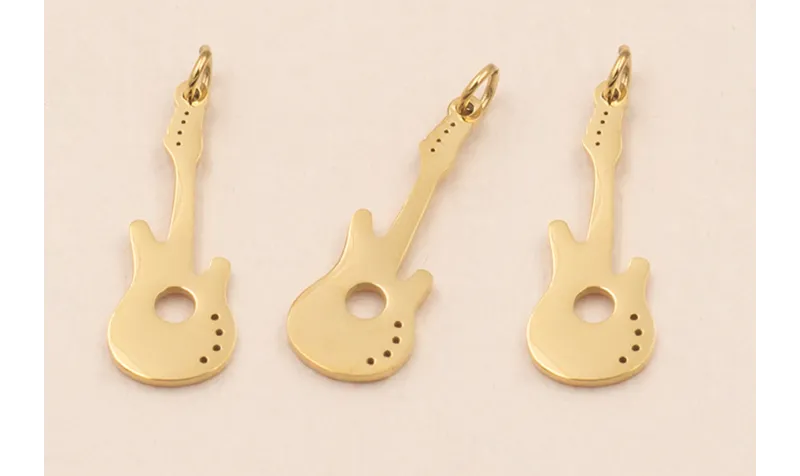 Colgante Guitarra Acero Inox. 17*6mm Oro / Cuentas Metálicas de Acero Inoxidable