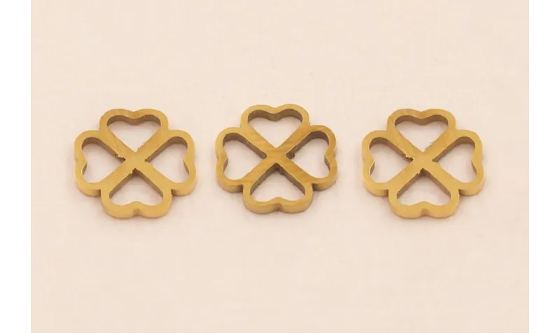 Trevol 4 hojas Acero Inox. 9*9mm Oro / Cuentas Metálicas de Acero Inoxidable