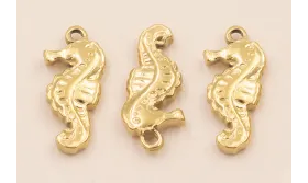 Cogante Caballo Mar Acero Inox. 19*9mm Oro / Cuentas Metálicas de Acero Inoxidable