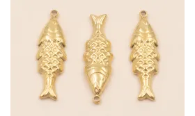 Colgante Pez Acero Inox. 20*6mm Oro / Cuentas Metálicas de Acero Inoxidable
