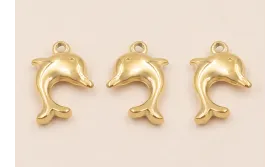 Colgante Delfín Acero Inox. 18*11mm Oro / Cuentas Metálicas de Acero Inoxidable