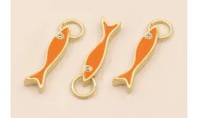 Colgante Pez esmaltado Naranja 15*3mm con arandela / Cuentas Metálicas de Latón / Zamak