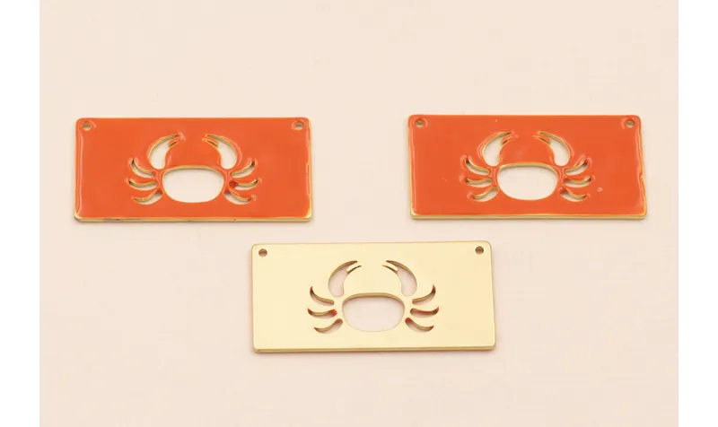 Rectangulo Calado Cangrejo 30*15mm  Coral / Cuentas Metálicas de Latón / Zamak