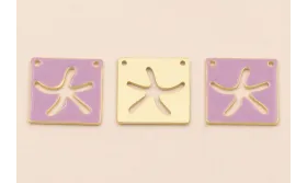 Cuadrado calado EstrellaMar 15*15mm Lila / Cuentas Metálicas de Latón / Zamak