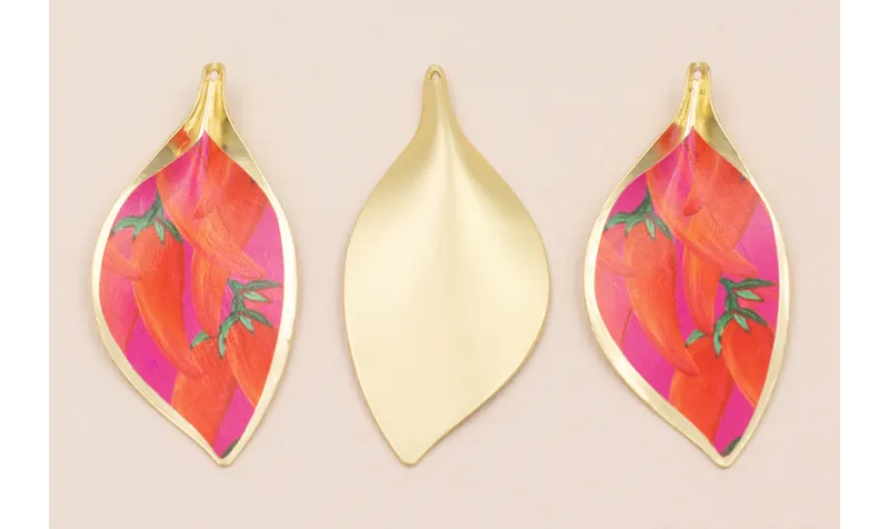 Cogante Hoja 56*26mm Oro Mate Pimientos / Cuentas Metálicas de Latón / Zamak