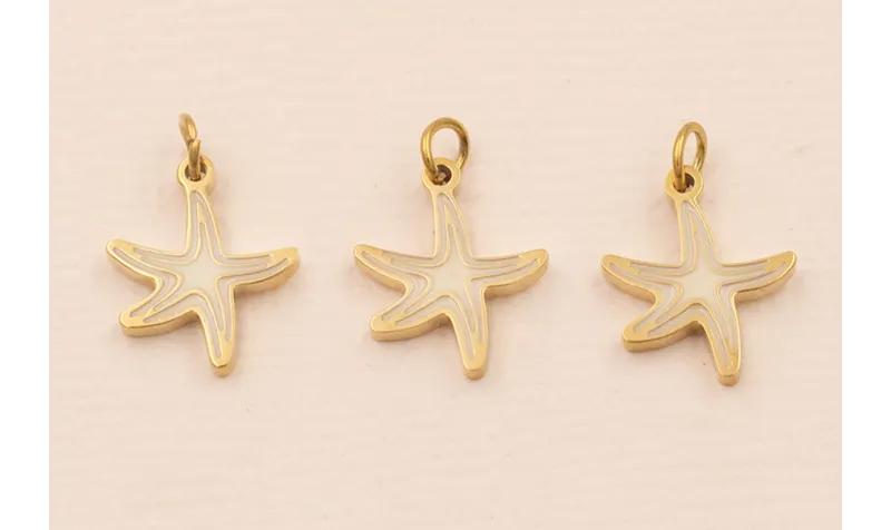 Colgante estrella Mar Acero 316L 9*9mm Color Crema / Cuentas Metálicas de Acero Inoxidable
