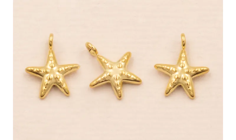 Colgante Estrella de Mar Acero 316L 10*10mm Oro / Cuentas Metálicas de Acero Inoxidable