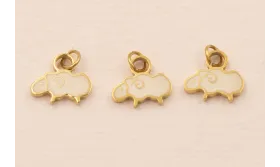 Colgante Oveja Acero 316L 9*5mm Esmalte Blanco / Cuentas Metálicas de Acero Inoxidable