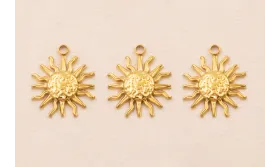 Colgante Sol Acero  Inox 316L 12*12mm Oro / Cuentas Metálicas de Acero Inoxidable