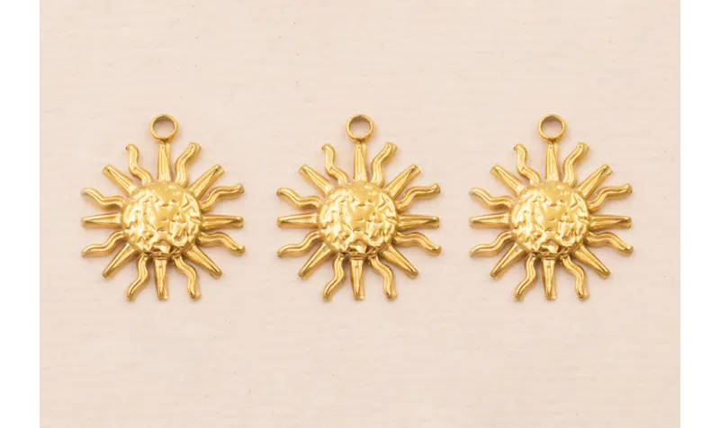 Colgante Sol Acero  Inox 316L 12*12mm Oro / Cuentas Metálicas de Acero Inoxidable