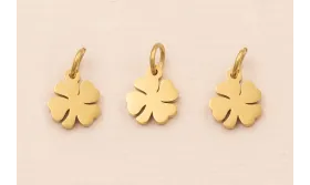 Colgante Trebol 4 hojas Acero  Inox 316L 6*6mm Oro / Cuentas Metálicas de Acero Inoxidable