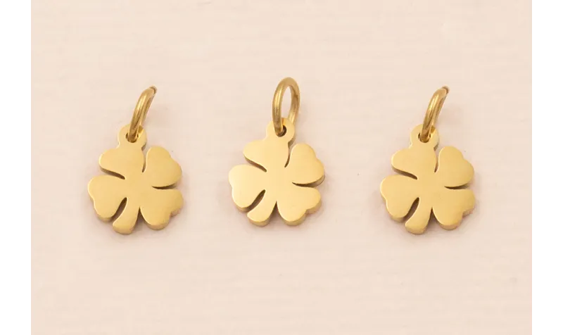 Colgante Trebol 4 hojas Acero  Inox 316L 6*6mm Oro / Cuentas Metálicas de Acero Inoxidable