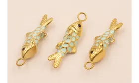 Colgante Pez Acero  Inox 316L 25*6*6mm Turquesa / Cuentas Metálicas de Acero Inoxidable