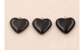 Colgante Acero 316L Corazón esmalte 15*13mm Negro / Cuentas Metálicas de Acero Inoxidable